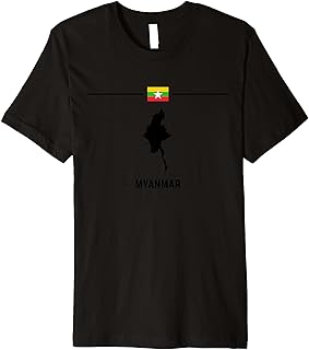 Burmese flag with map and name of the country Myanmar Premium T-Shirt