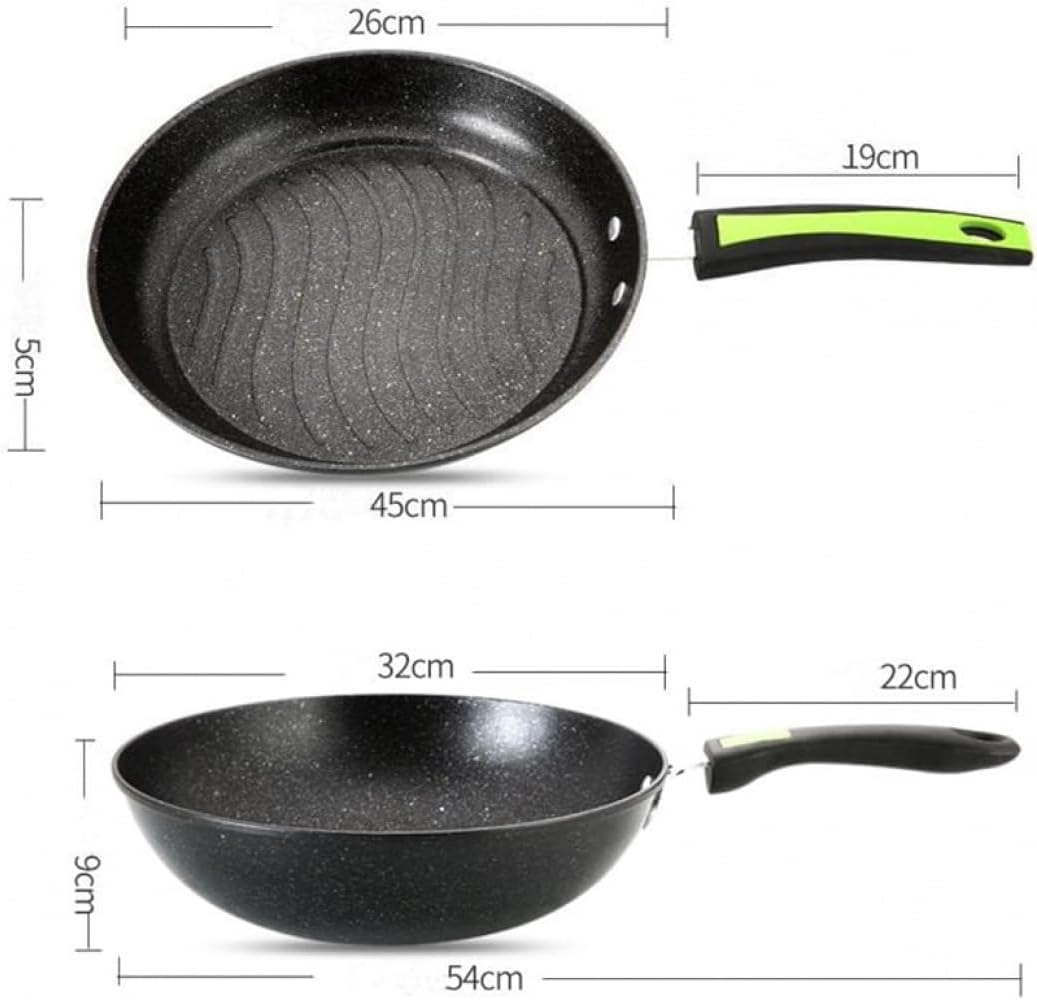 Rutexc鍋・フライパンミックスセット3 点セット フライパン - グリーンハンドル付きで不粘性能抜群の調理器具セット，グリーンと