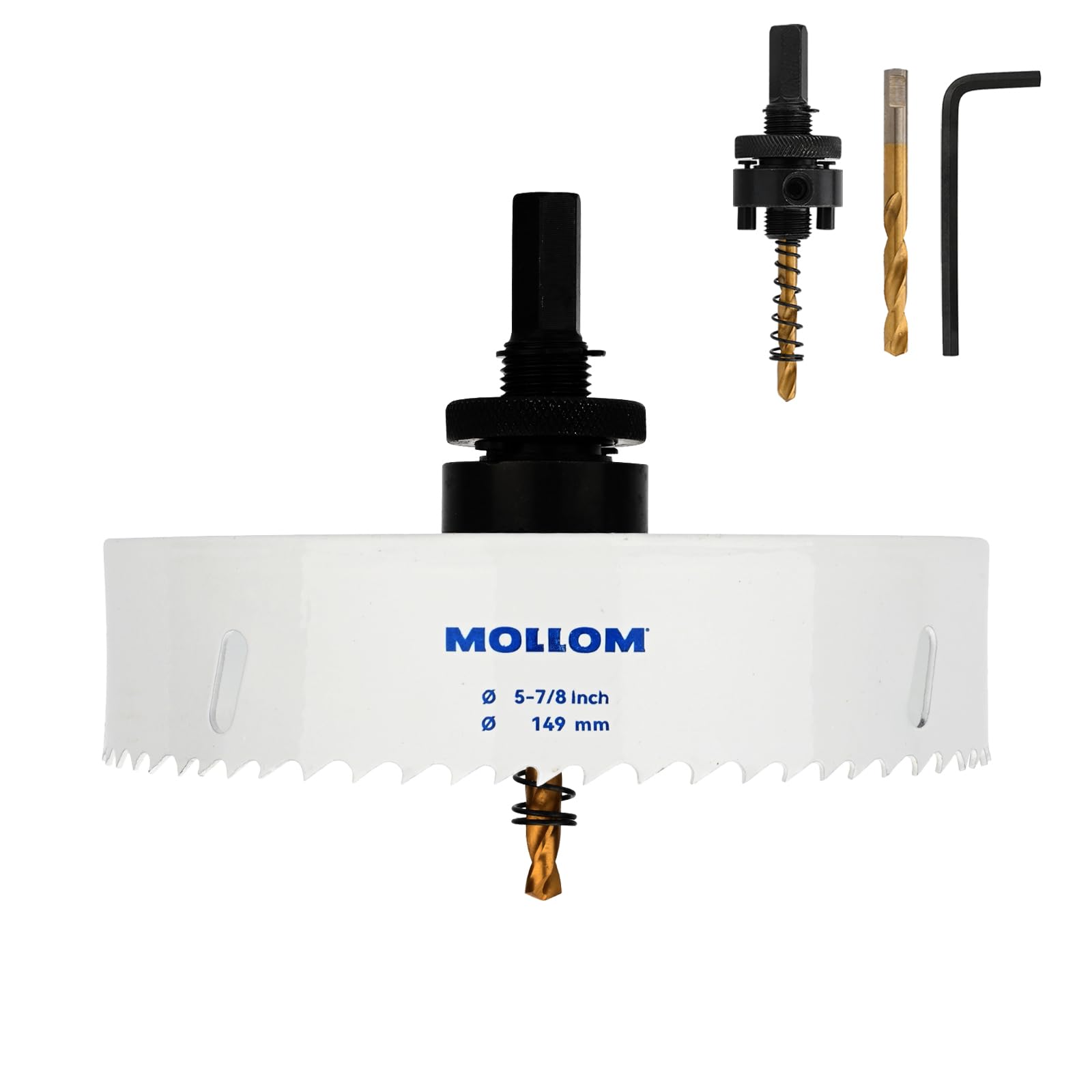Mollom (149mm | 5-7/8") HSS M42 with 8% Cobalt BI-Metal Hole Saw with 2 Pilot Drill Bits & Arbor Smooth Cutting for PVC,Drywall,Wood,Plastic,Gypsum