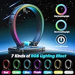 KDD RGB Headphone & Controller Stand with 9 Light Modes - Foldable Controller Hanger for Desk - Earphone Stand with Cable Organizer - for Gamers Desktop Accessories - Image 3