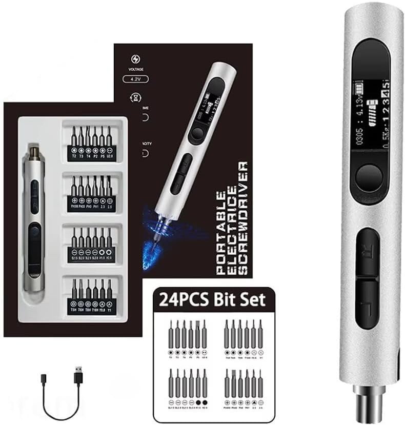 Electric Screwdriver For Industrial Grade 0305A Electric Screwdriver 3.6V Rechargeable Cordless 5-Gear Torque Precision Tool Type-C Quick Charge 200RPM Performance（Type:#B,Color:Silver)