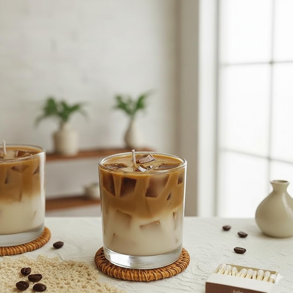 Handmade Soy Wax Iced Mocha Latte Scented Candle, Premium Coffee Fragrance, Cotton Wick, Dual Layer Design with Faux Ice Cubes, Home Decor Gift-image-49