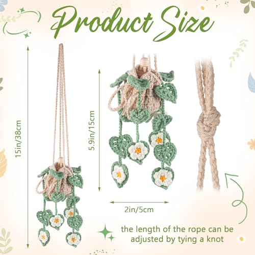 Image of DaisyInner Cute Crochet Plant Car Freshener 12ml Empty Refillable Diffuser Bottle with Plants Hanging Accessories for Ornaments Charms Rearview Mirror Home Office Decor Women Gifts(Daisy)