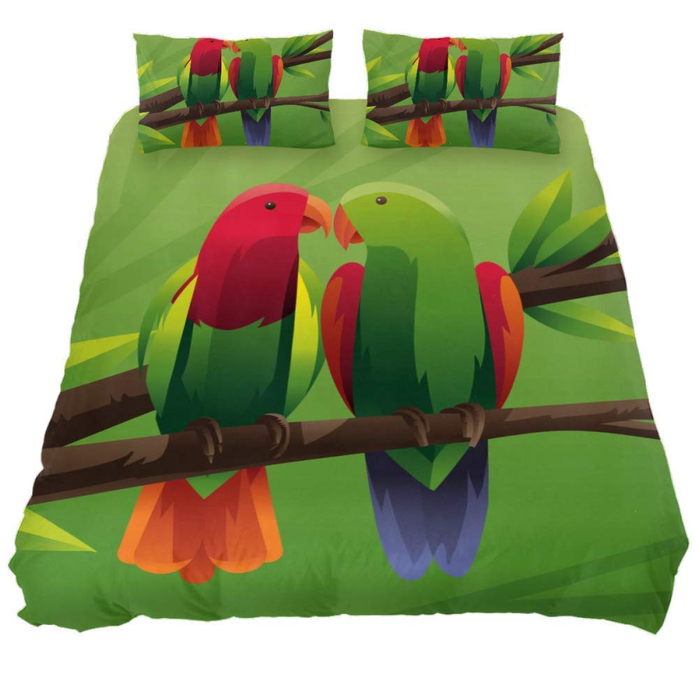 Papageien Pärchen Bettwäsche-Set, weich, 3-teilig, 149,9 x 200,7 cm, für Schlafzimmer