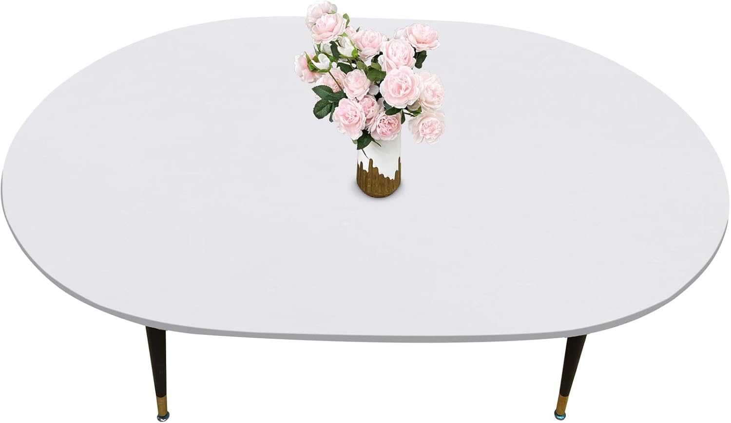LIBERECOO Oval Fitted Vinyl Tablecloth with Flannel Backing -Pure White - Fits 48" x 68" Oval Table - Waterproof, Elastic Edged for Secure Fit, Easy to Clean Plastic Table Cover White 68" x 48" (Oval)