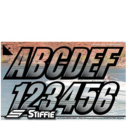 Stiffie Techtron Transparent Clear/Black 3" Alpha-Numeric Registration Identification Numbers Stickers Decals For Boats & Personal Watercraft #TOP5