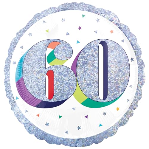 Ballon 60 ans argenté Amscan 3965922 en aluminium de 45,7 cm pour décoration d'anniversaire