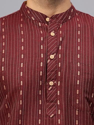 Image of LATEST CHIKAN Men's Cotton Regular Striped Knee Lenght Kurta Full Sleeves