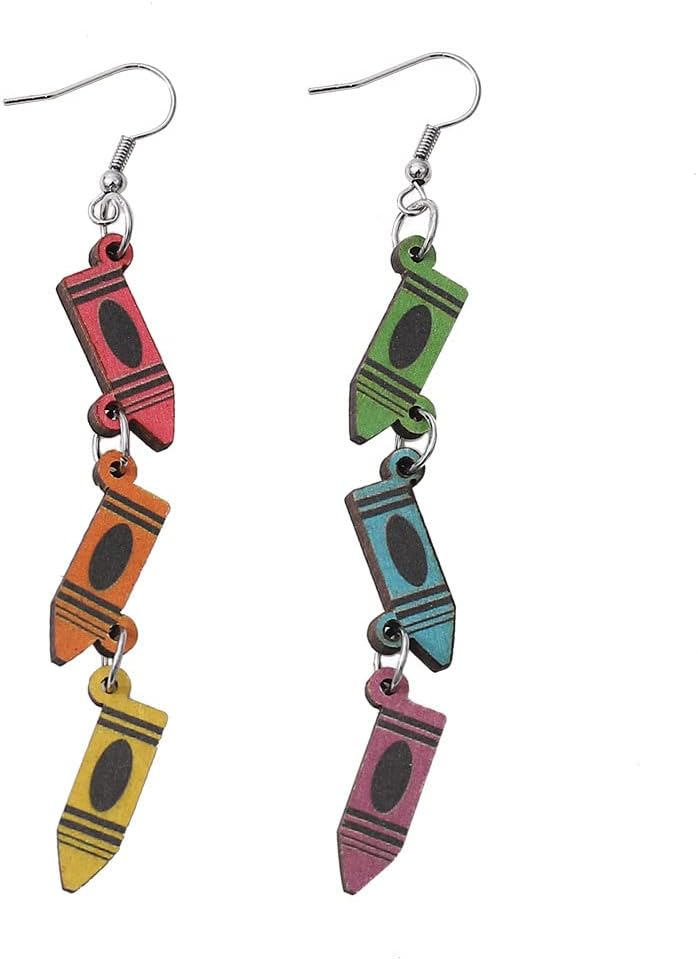 Funny Crayon Earrings Pencil Drop Dangle Earrings Wooden Teacher's Errings for Women Appreciation Teacher Graduation Jewelry - Image 5
