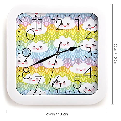 Horloge murale décorative nuages mignons de forme carrée 26x26cm