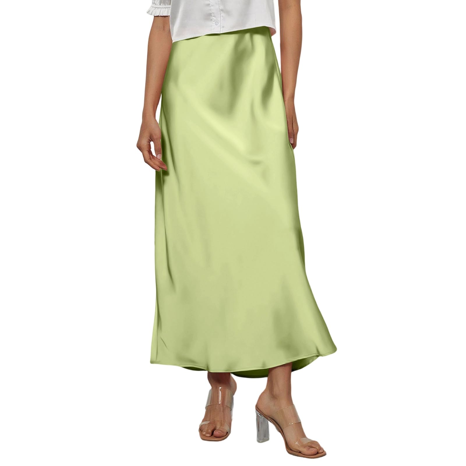 Satin Skirt Midi Skirts for Women 2026 High Waisted Flared Fishtail A Line Office Casual Silk Skirt