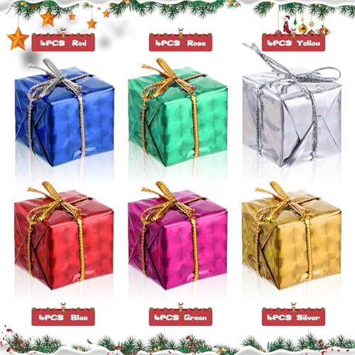 Molain 24 Stück Mini Weihnachten Geschenkbox Anhänger, Miniatur Weihnachtsdeko, 2,5CM Weihnachtsbaum kleine Geschenk-Boxen Hanging Dekorationen Party Favors Indoor Outdoor Hanging Urlaub Dekoration
