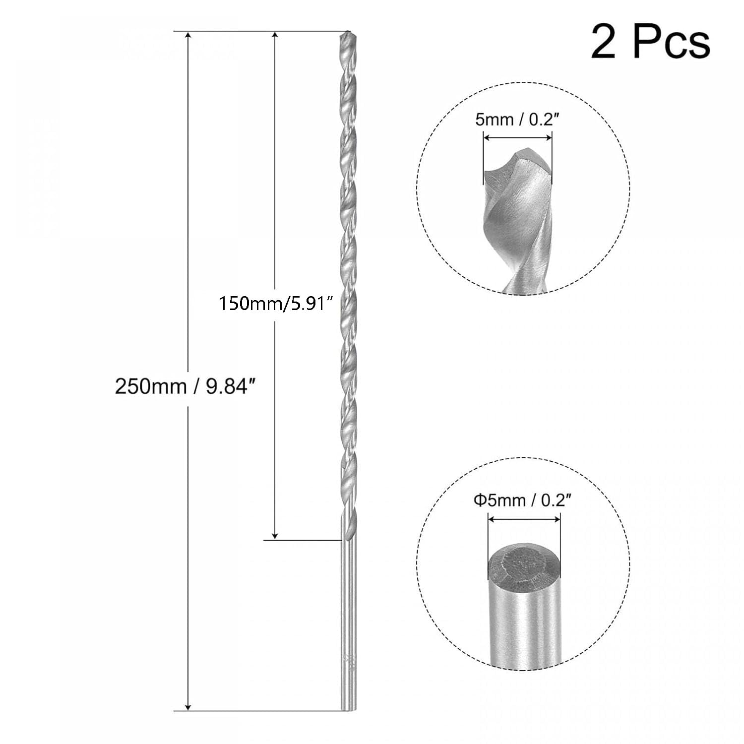 TA-VIGOR 2Pcs 5mm Extra Long Twist Drill Bits - Image 2