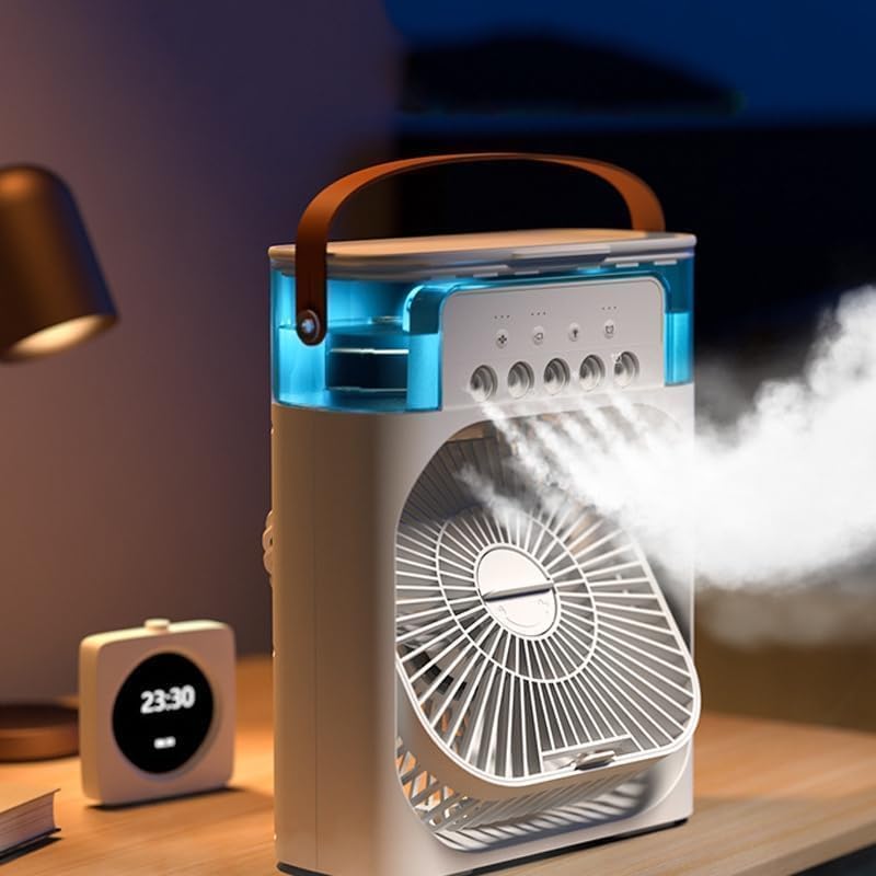Image of HuMiDiFiEr AiR cOoLeR fAn FoR hOmE, tImInG eVaPoRaTiVe AiR cOoLiNg FaN wItH 7 cOlOr LeD lIgHtS aNd TiMeR, 5 wAtEr SpRaYs, 3 sPeEd MoDeS, uSb TyPe-C, fOr SlEePiNg, RoOm, OfFiCe, KiTcHeN - MuLtIcOlOr