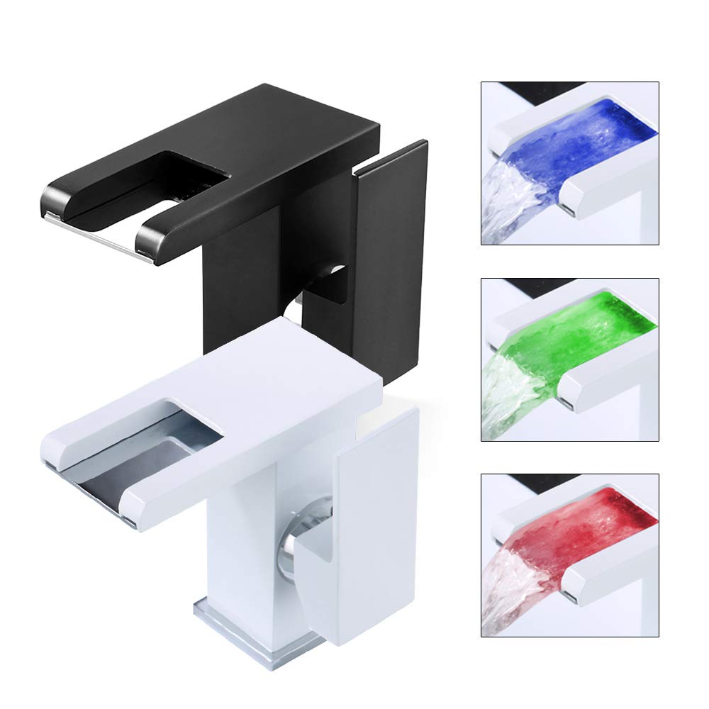 Bateria umywalkowa LED, 3 zmieniające kolory, armatura umywalkowa z czujnikiem temperatury, armatura umywalkowa, wodospad, armatura łazienkowa, mosiężna, nadaje się do łazienki, kuchni