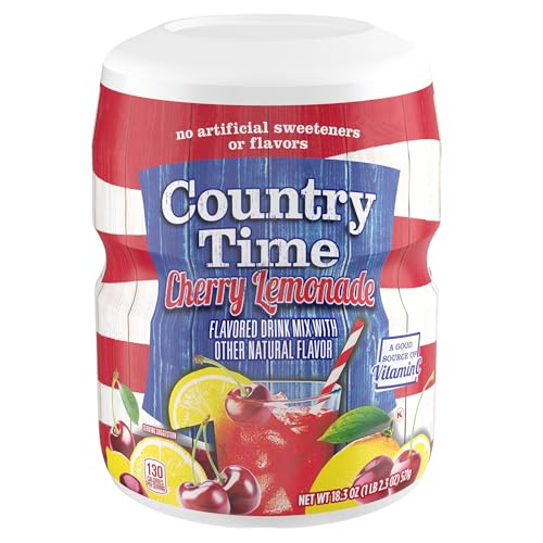 Country Time Cherry Lemonade Powdered Drink Mix, 1 Canister, for Shareable Refreshment, Naturally Flavored with Other Natural Flavor, No Artificial Sweeteners or Flavors, 18.3 oz
