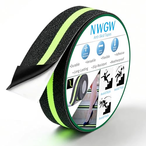 Image of Glow in Dark Anti Slip Tape, 2 inch x35FT Heavy Duty Waterproof Safety Grip Tape for Stairs, Pool, Bathroom - Black & Glow Stripe Indoor /Outdoor Multi-Purpose Traction Tape