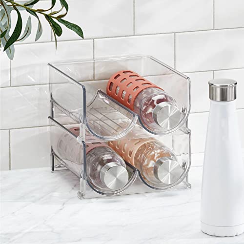Mdesign Stackable Plastic 2 Bottle Refrigerator Wine Rack - Kitchen Storage Organizer Holder For Storing Champagne, Wine, And Water Bottles - Stacking Wine Bottle Organizer For Fridge - 2 Pack - Clear #TOP6