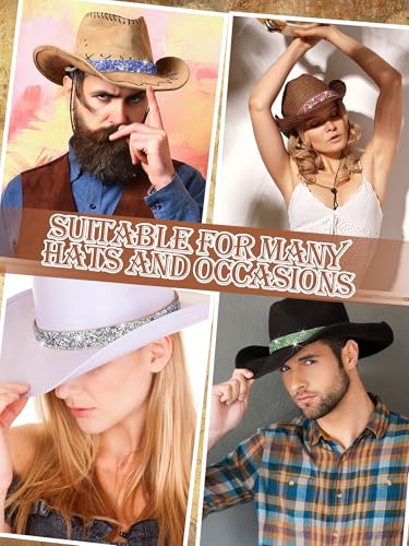 Image of XunYee 8 Pcs Rhinestone Cowboy Hat Bands for Women Adjustable Western Diamond Bling Hat Belt for Men Cowgirl Panama Straw Cap