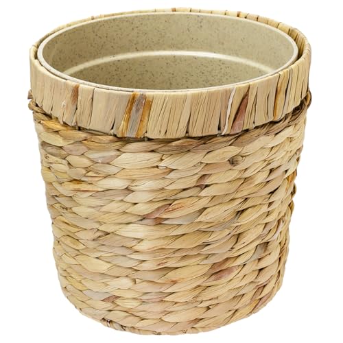 HMF Innovadora maceta trenzada de jacinto de agua, con maceta de materias primas sostenibles, redonda, 25 cm de diámetro