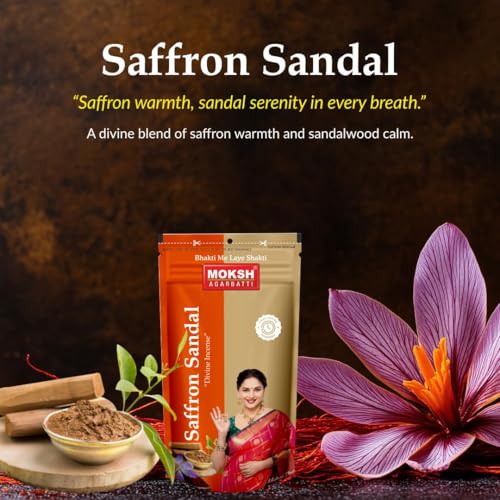 Image of Moksh Agarbatti Combo Pack 8N - Saffron Sandal x3, Garden Rose x3 & Akash Phool x2 Fragrance - Made with Charcoal Powder, Sawdust, Bamboo Stick & Perfume - for Puja, Meditation & Serenity
