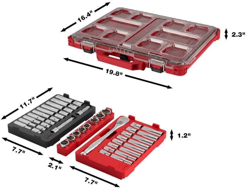 Suitable For Milwaukee 1/2"" Drive Ratchet/Socket Set w/Packout Organizer - 47 PC, Model# 48-22-9487, Silvery
