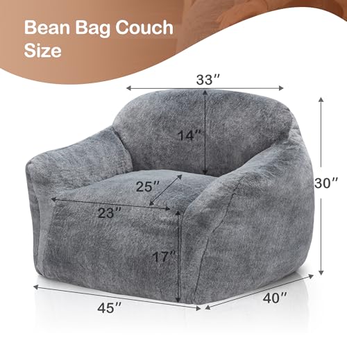 Image of Homguava Giant Bean Bag Chairs for Adults,Large Bean Bag Couch with Arms | Big Beanbag Chair with Memory Foam Filled,Oversized Bean Bag Sofa,Faux Fur Floor Sofa Chair for Bedroom Living Room-Grey