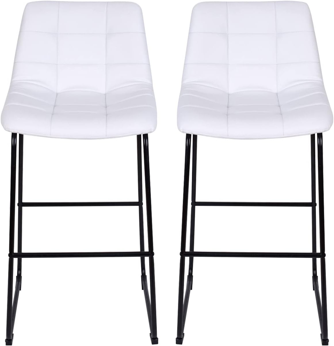 Buy White Barstools Set Of 2 Widened Pub Bar Stools Pu Faux Leather Counter Height Chair Vintage Armless Bar Chairs With Metal Frame Legs Upholstered Modern Kitchen High Dining Chairs White Online