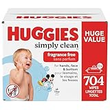 Huggies Simply Clean Unscented Baby Diaper Wipes, 11 Flip-Top Packs (704 Wipes Total), Packaging May Vary