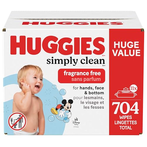 Huggies Simply Clean Unscented Baby Diaper Wipes, 11 Flip-Top Packs