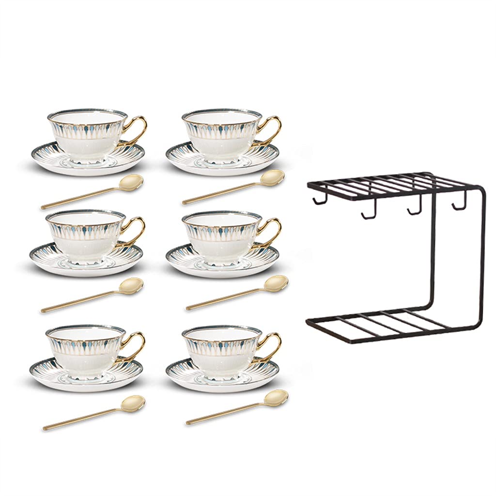 Juego de Tazas de té británico, Juego de cerámica para el té de la Tarde, Juego de Tazas de café de Porcelana para té de la Tarde y café con Leche (+6 Piezas Azules)