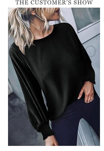 Dokotoo Womens Ladies Plus Size Spring Summer Bell Long Sleeve Tunic Tops Crewneck Chiffon Blouses For Women Business Casual Loose Shirts Black Xx-Large #TOP4