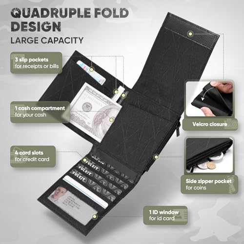 VULKIT Mens Wallet RFID Blocking Card Holder Minimalist Multifold Magic Wallet, for 20+ Cards, Cash, Bills Black2