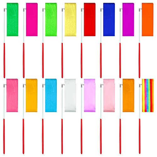 Elcoho de 16 Piezas Cintas de Baile Secuenciadoras Gimnasia Rítmica Varitas de Cinta para Niños Baile Artístico, Batuta, 16 Colores