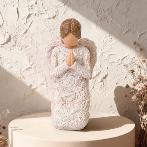 Image of Praying Angel Figurines, Baptism Gift for Girls, Hand-Painted Resin Statue