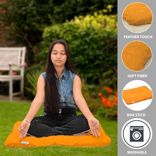 Image of NEXTGO Floor Seat Cushions Yoga Meditation Mat Pooja aasan Soft Extra Comfortable Feather Touch Last Long Upto Washable Material Size 24 x 30 Inch 2 x 2.5 Fit Color Bhagwa Orange