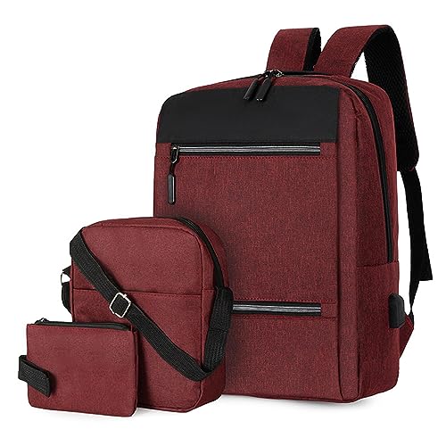 LOIJMK Mochila para ordenador portátil, mochila de negocios con bandolera y cartera, 3 piezas para viajes escolares y de negocios, mochilas para mujer, grandes compras, rojo, Talla única