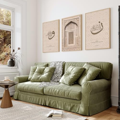 Image of ARTELLY Islamic Wall Painting for Wall Decoration, Living Room Bedroom Office Decor, Arabic Calligraphy Wall Poster Art Set of 3 (Art 2, 19x28 inch)