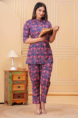 Image of Women Cotton Printed Co-Ord Set Kurta with Pant Set | Cotton Floral Printed Anarkali Maternity Feeding Kurta with Zipper /Maternity