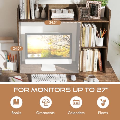 Image of Tangkula Desktop Bookshelf, Countertop Storage Hutch with Shelves for Computer Desk, Desk 3-Tier Display Rack, Multipurpose Wood Desktop Hutch Storage Organizer for Dorm Office