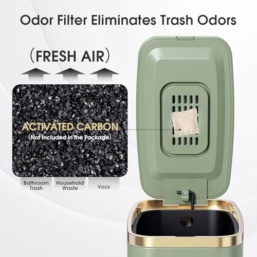 Image of CEROELDA Small Bathroom Trash Can with Lid-5L /1.3 Gal-Soft Close Lid-Green