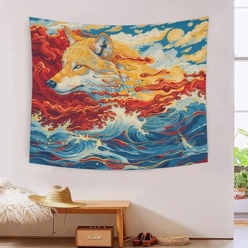 Tapisserie loup 3D pour habiller un grand mur vide de salon sans peinture