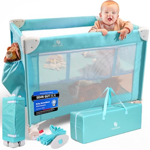 Mariosana Dreamstep Reisebett Klappbar [inkl. Befestigungsgurt] mit Rollen, Tragbar bis 15 kg, Mitwachsend für Neugeborene, mit Tragetasche, Stubenwagen, Beistellbett