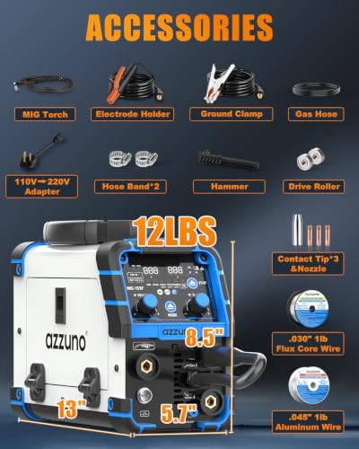Image of AZZUNO Aluminum MIG Welder 155A, 110V /220V 5-in-1 Wire Feed Welder