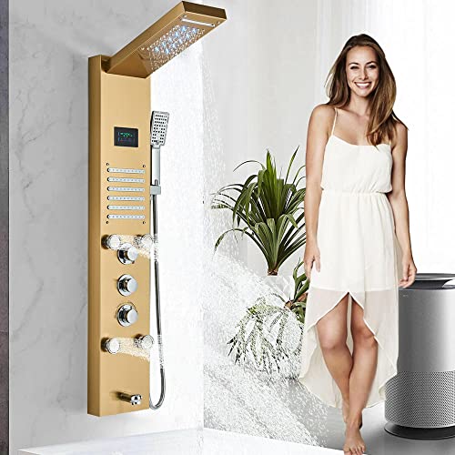 Columna de Ducha con Panel LED Impermeable y Chorro Cascada, Torre de Masaje, Boquillas de Acero Inoxidable SUS304 miniatura 1
