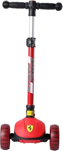 Dakott Ferrari Scooter Ferrari de tres ruedas, inclinado para conducir, plegable para llevar, diseño italiano, para niños con ruedas iluminadas
