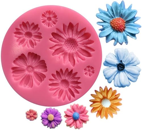 2 moldes de silicona para crisantemo, formas de flores pequeñas, moldes para hornear pasteles para decoración de pasteles, arcilla, manualidades,