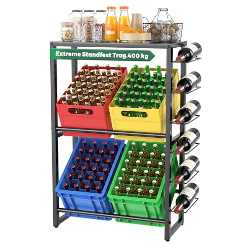 TESSTINA Getränkekistenregal mit Ablage für 4 Kisten, Trag.400KG, Kistenregal Metall,...