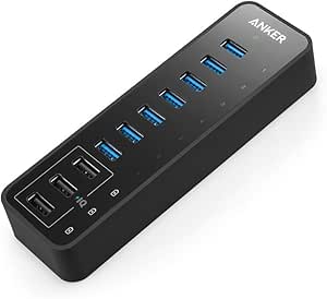 Anker 10 Port 60W Data Hub with 7 USB 3.0 Ports and 3 PowerIQ Charging Ports for MacBook, Mac Pro/Mini, iMac, XPS, Surface Pro, iPhone 7, 6s Plus, iPad Air 2, Galaxy Series, Mobile HDD, and More