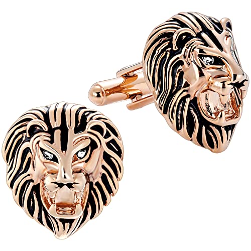 Vintage Lion Head Cufflinks For Men With Gift Box, Gold Silver Black Tone Cuff Links For Men's Dress Shirts And French Cuff Shirts, Mens Personalized Jewelry Or Accessories Unique #TOP10